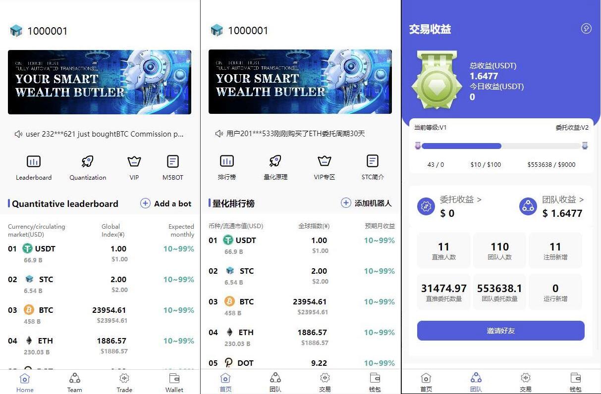 中英文 区块链投资系统源码 区块链量化交易系统源码 区块链量化机器人系统源码  后端fastadmin框架